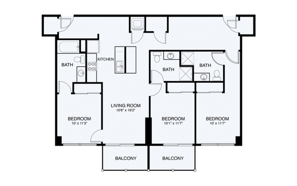 C2 3 Bed 3 Bath Floorplan